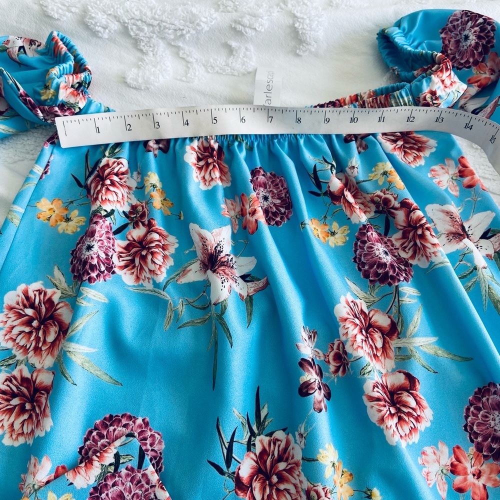 Beautiful floral belted off shoulder dress S/M NWT - Picture 6 of 7